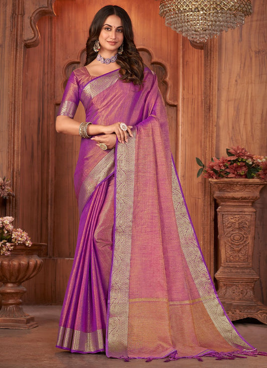 Classic Khadi Silk Linen Purple Woven Saree