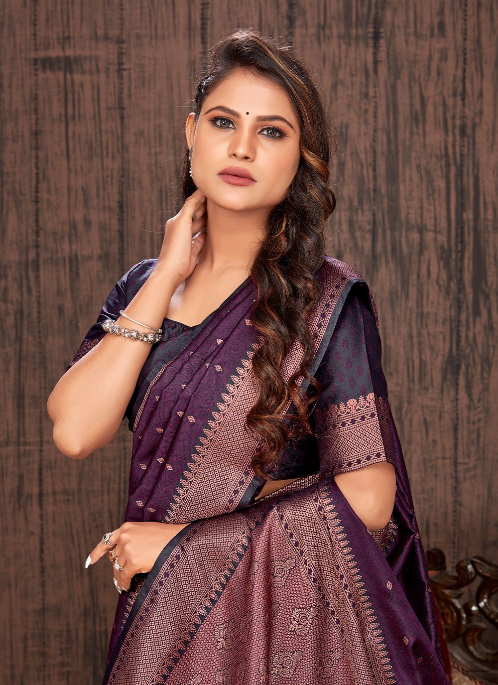 Classic Satin Silk Purple Woven Saree