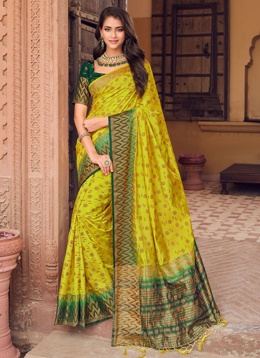 Classic Raw Silk Sea Green Woven Saree