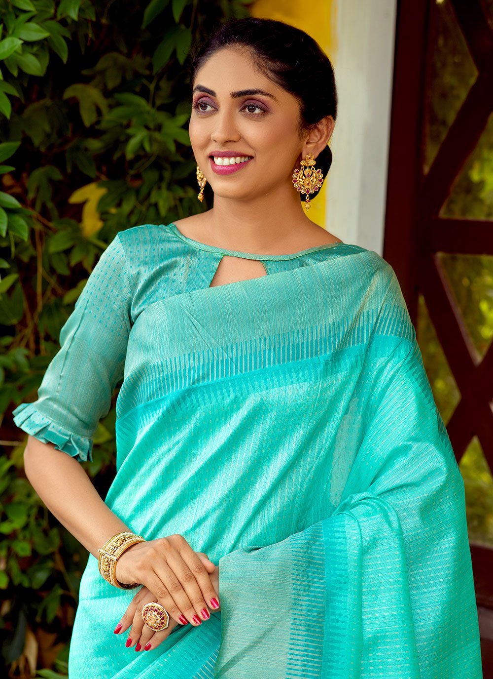 Contemporary Silk Sea Green Woven Saree