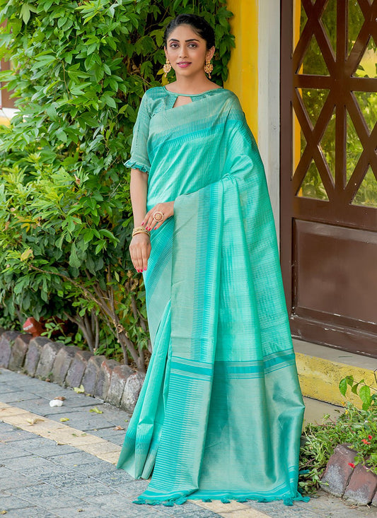 Contemporary Silk Sea Green Woven Saree