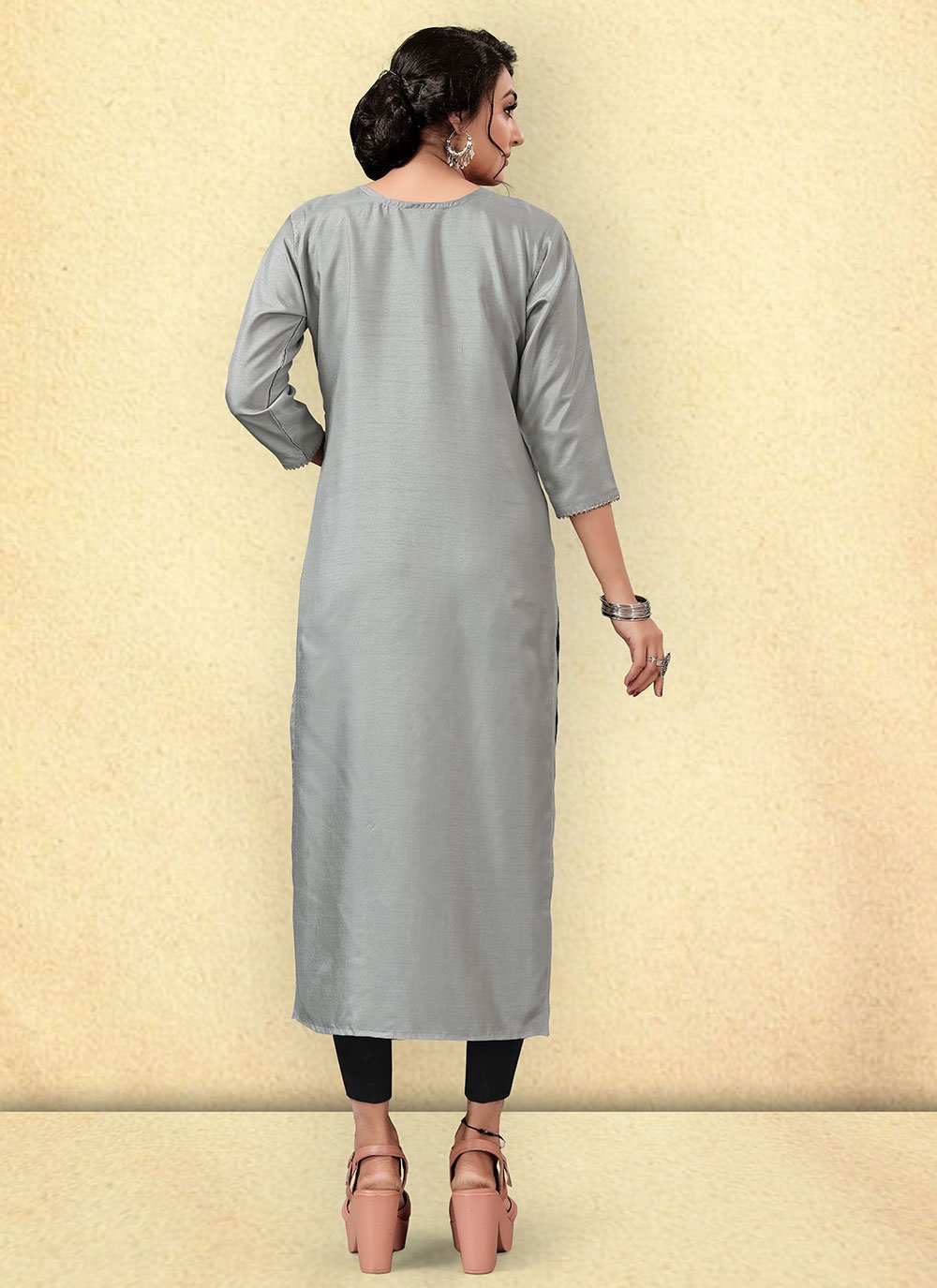 Casual Kurti Silk Grey Woven Kurtis