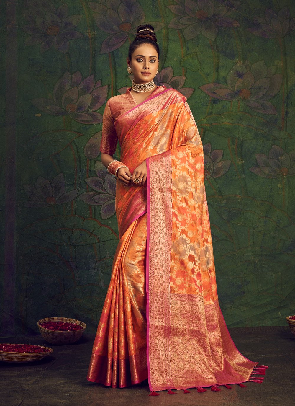 Designer Silk Orange Woven Saree