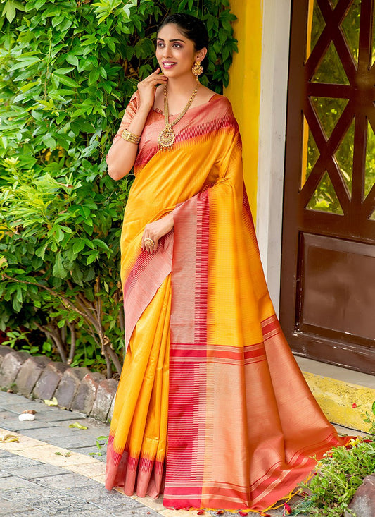 Classic Silk Yellow Woven Saree