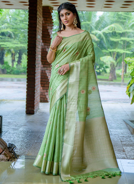 Contemporary Silk Green Woven Saree