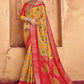 Contemporary Silk Red Yellow Foil Print Saree