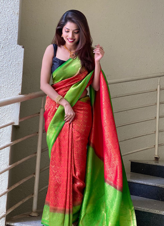 Designer Silk Red Woven Saree