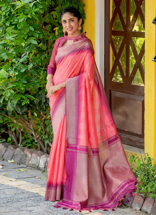 Designer Silk Pink Woven Saree