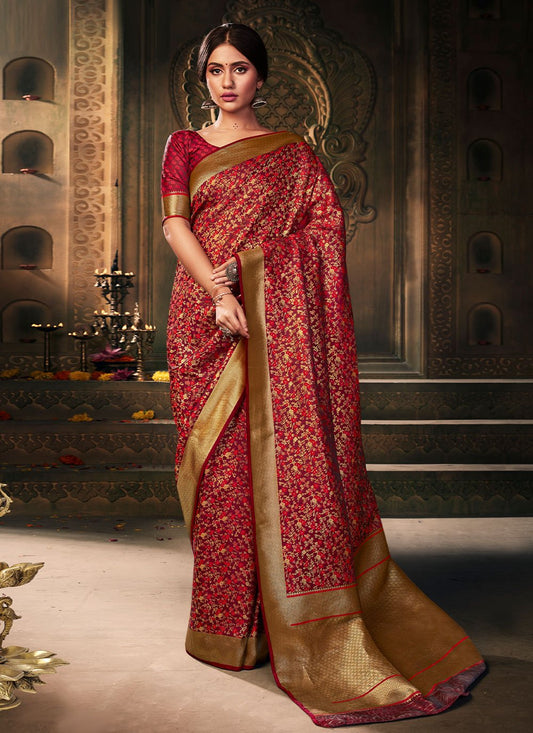 Trendy Saree Silk Maroon Woven Saree