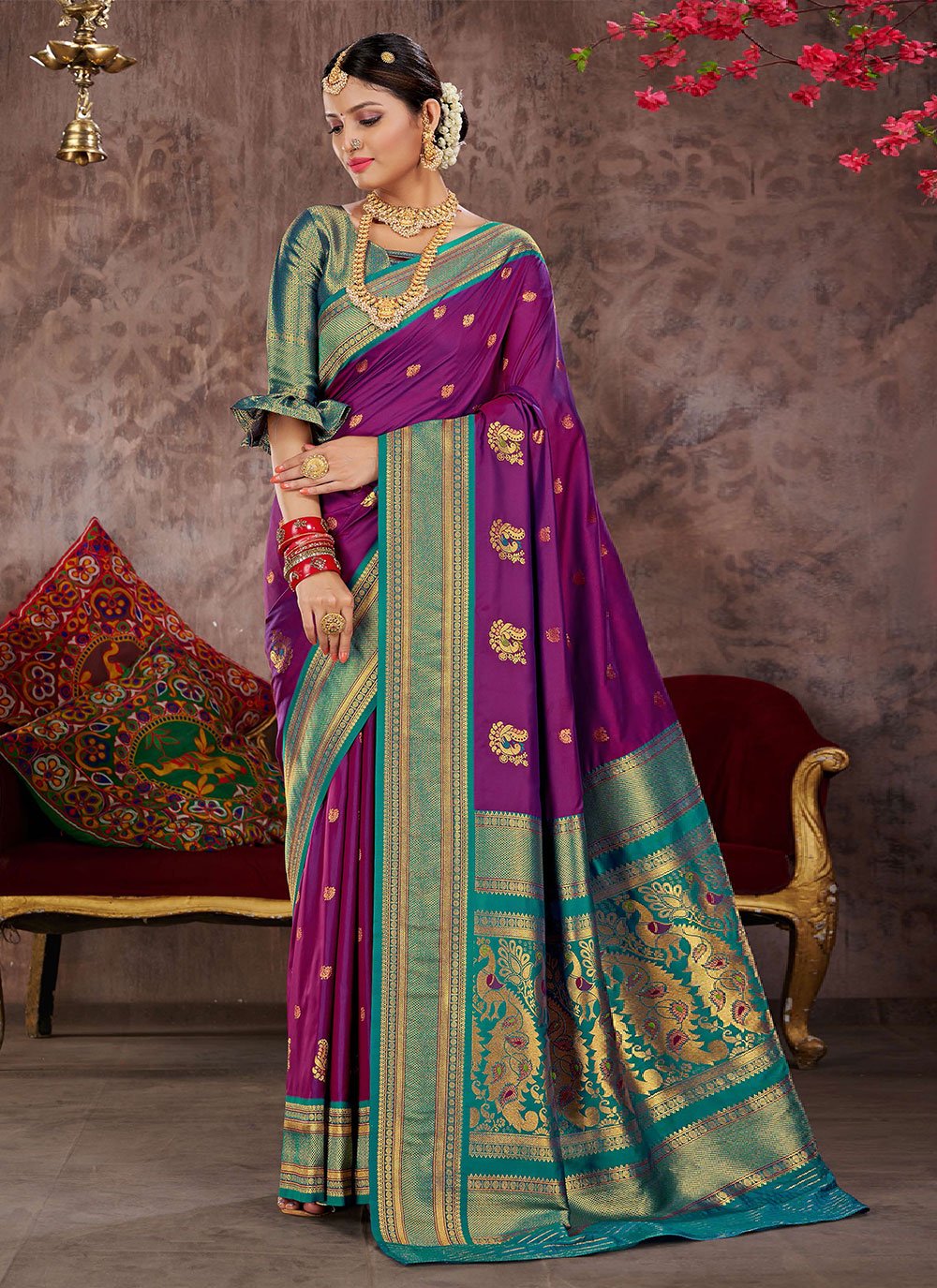 Traditional Saree Silk Purple Woven Saree