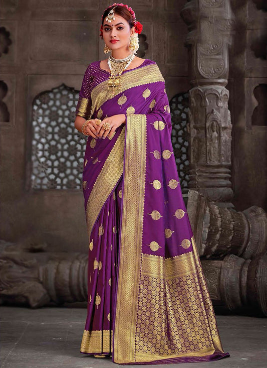 Trendy Saree Silk Violet Woven Saree