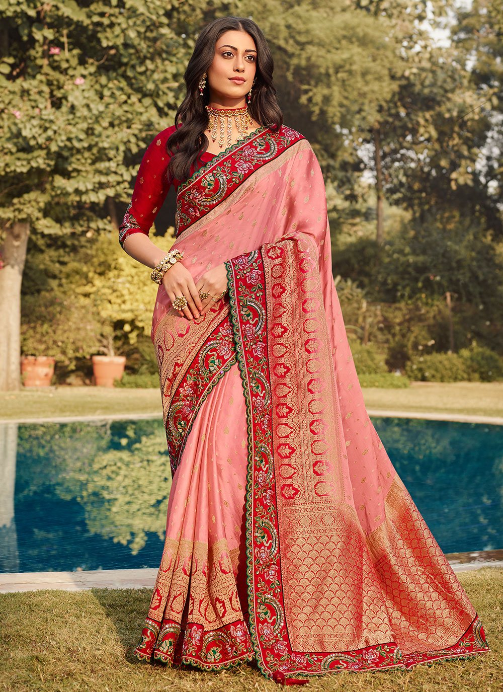 Trendy Saree Silk Pink Patch Border Saree