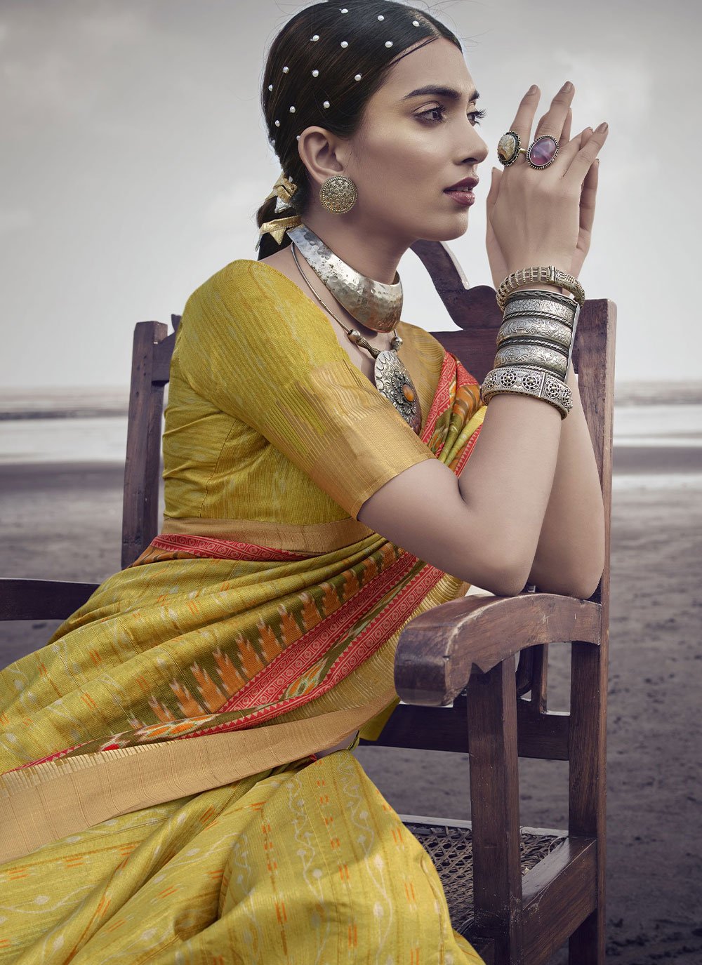 Trendy Saree Silk Yellow Digital Print Saree