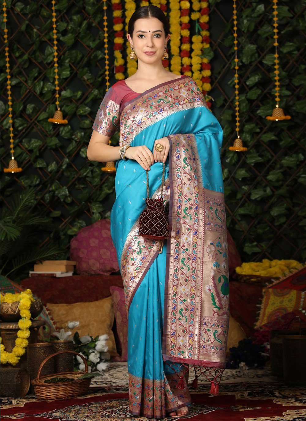 Trendy Saree Banarasi Silk Turquoise Woven Saree