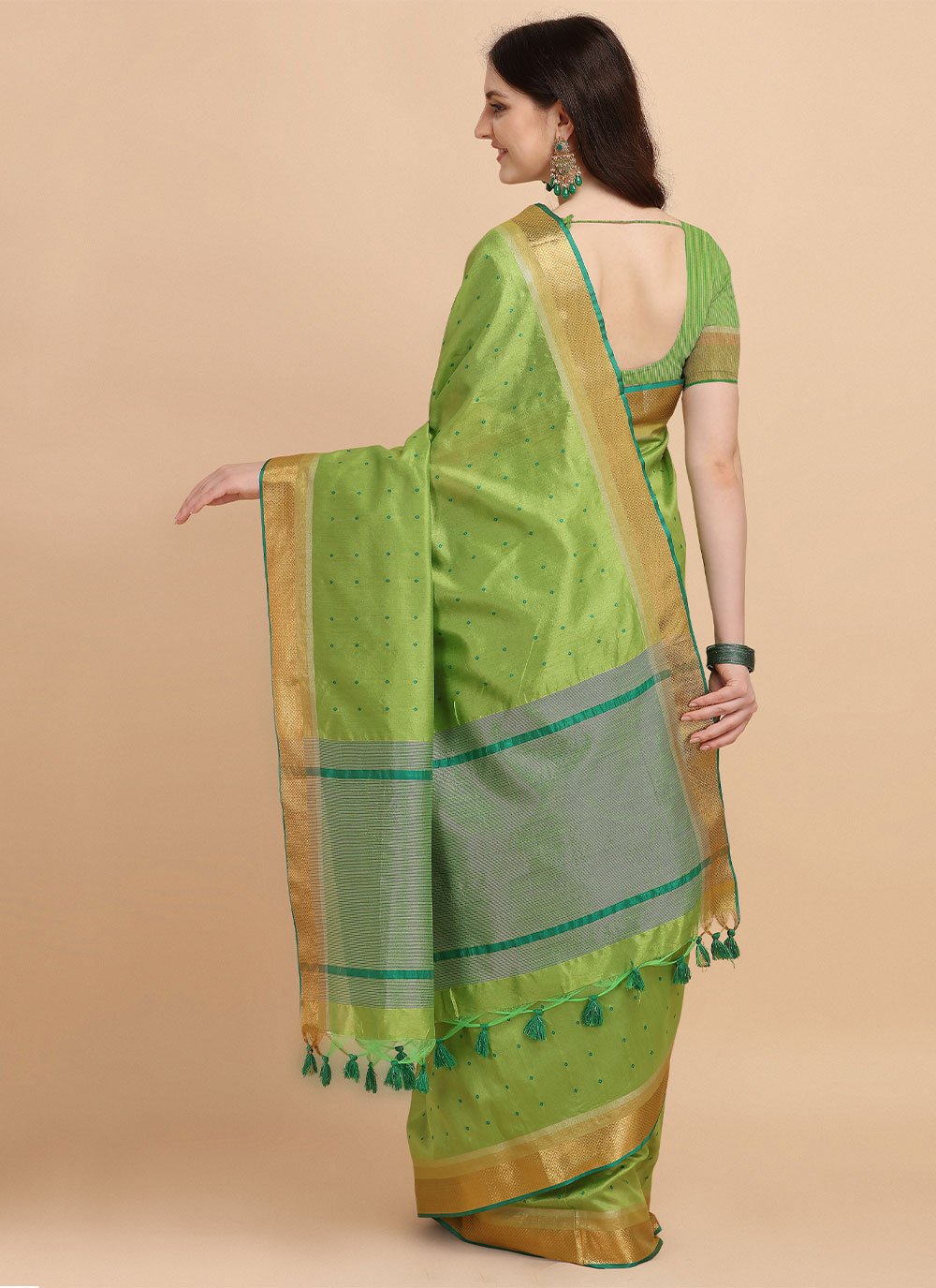 Trendy Saree Tussar Silk Green Woven Saree