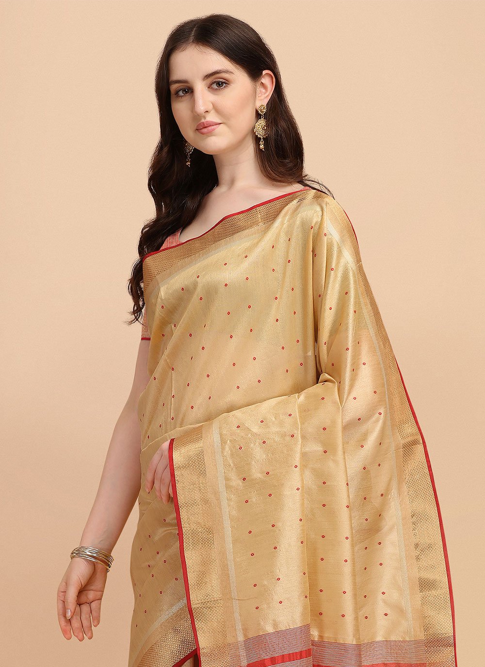 Classic Tussar Silk Beige Woven Saree