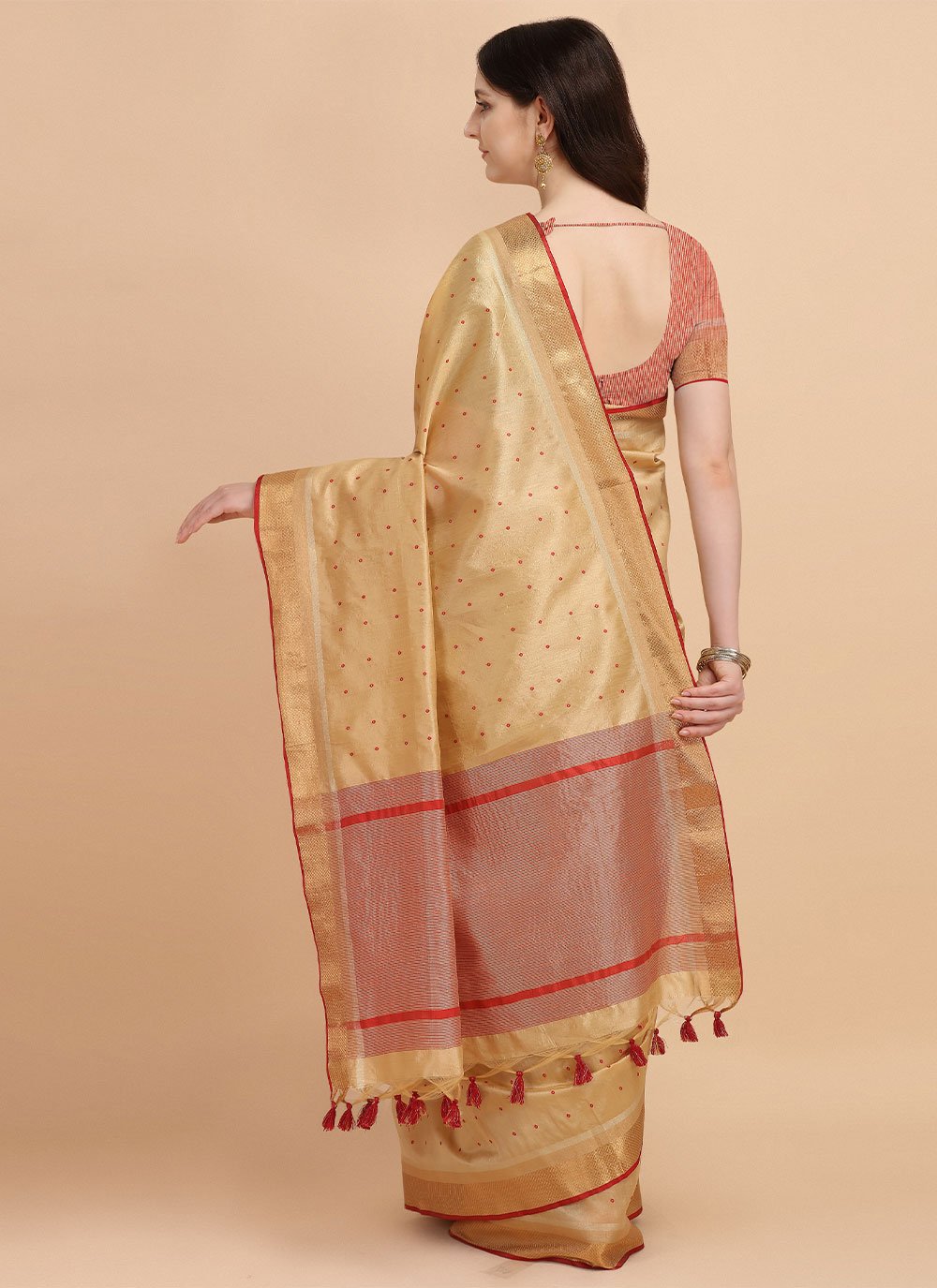 Classic Tussar Silk Beige Woven Saree