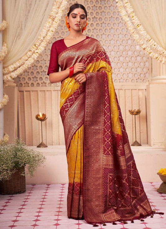 Classic Raw Silk Yellow Woven Saree