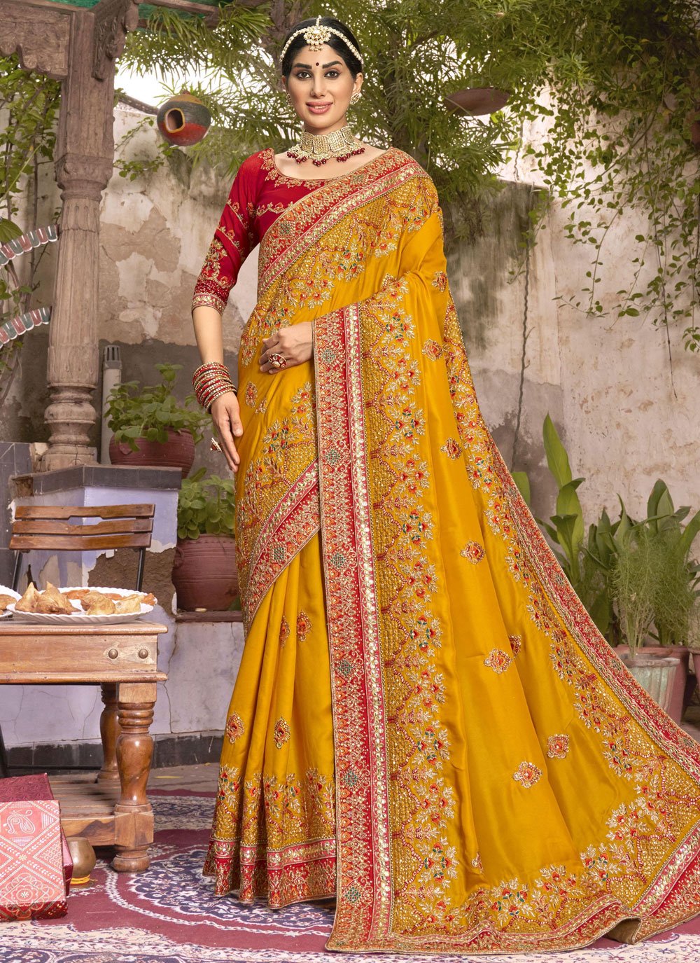 Designer Art Silk Yellow Embroidered Saree