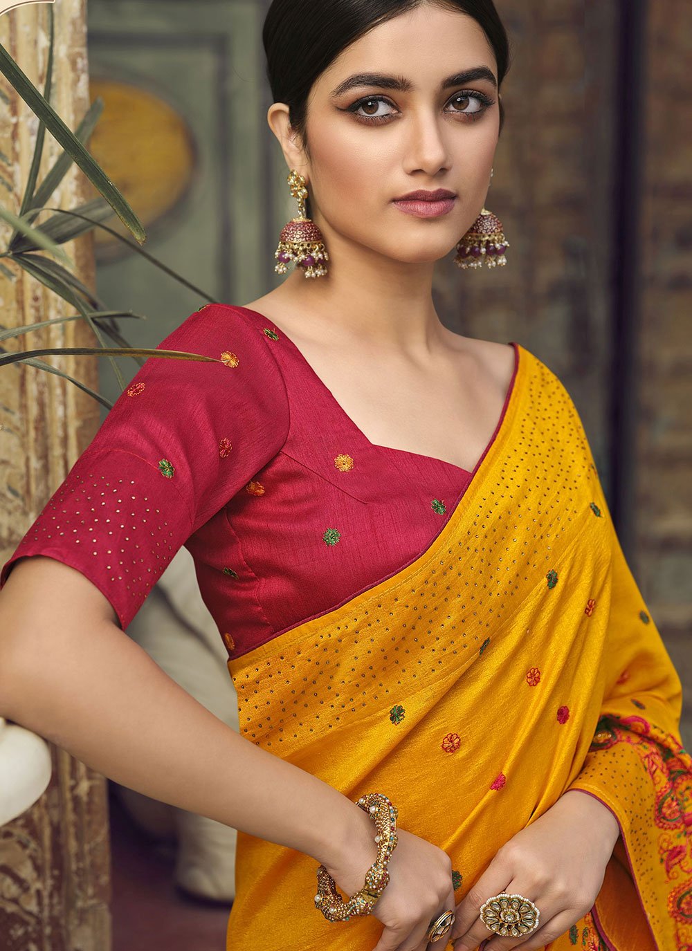 Trendy Saree Art Silk Yellow Embroidered Saree