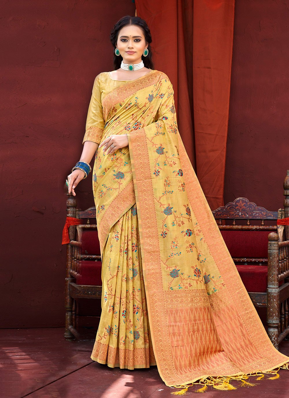 Classic Banarasi Silk Yellow Weaving Saree