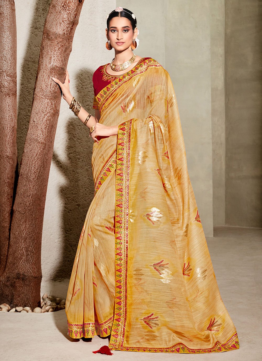 Classic Cotton Yellow Lace Saree