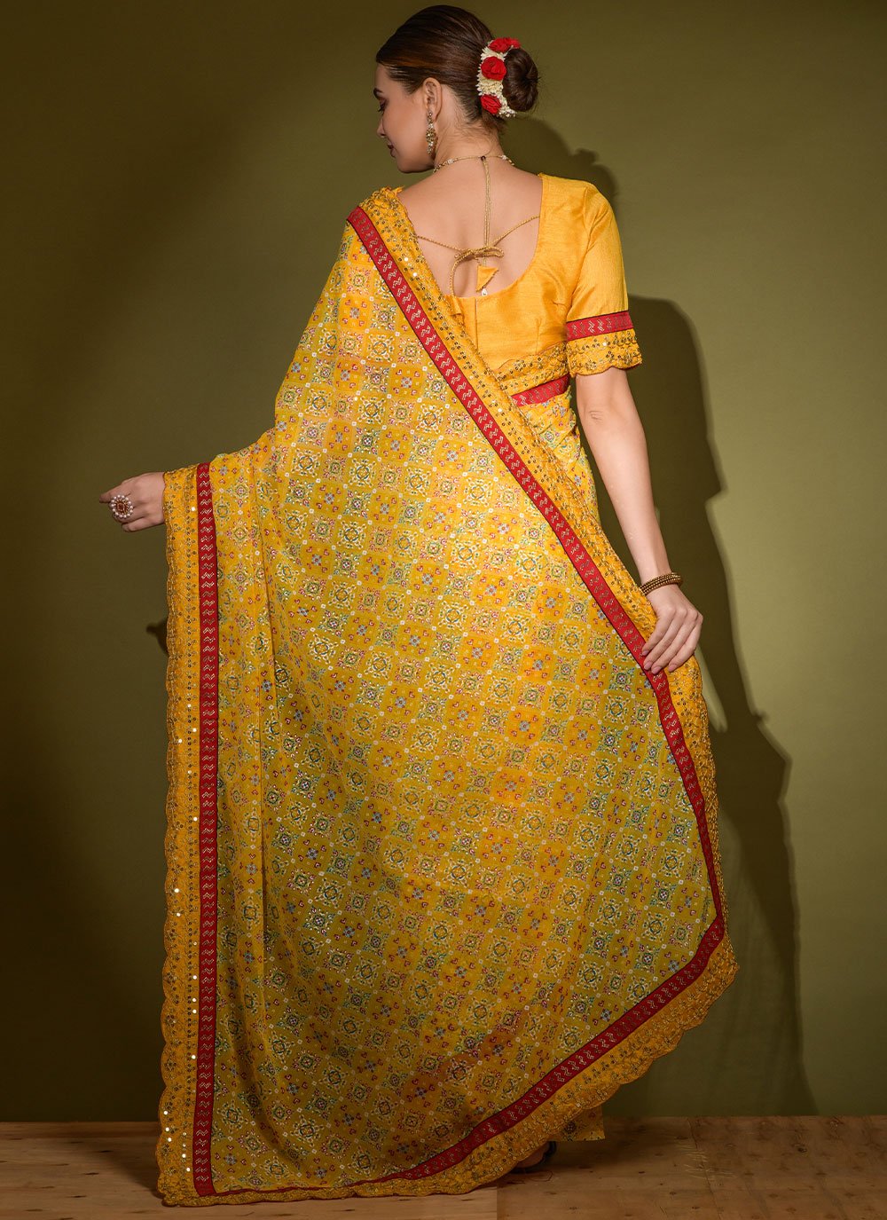 Contemporary Chiffon Yellow Lace Saree