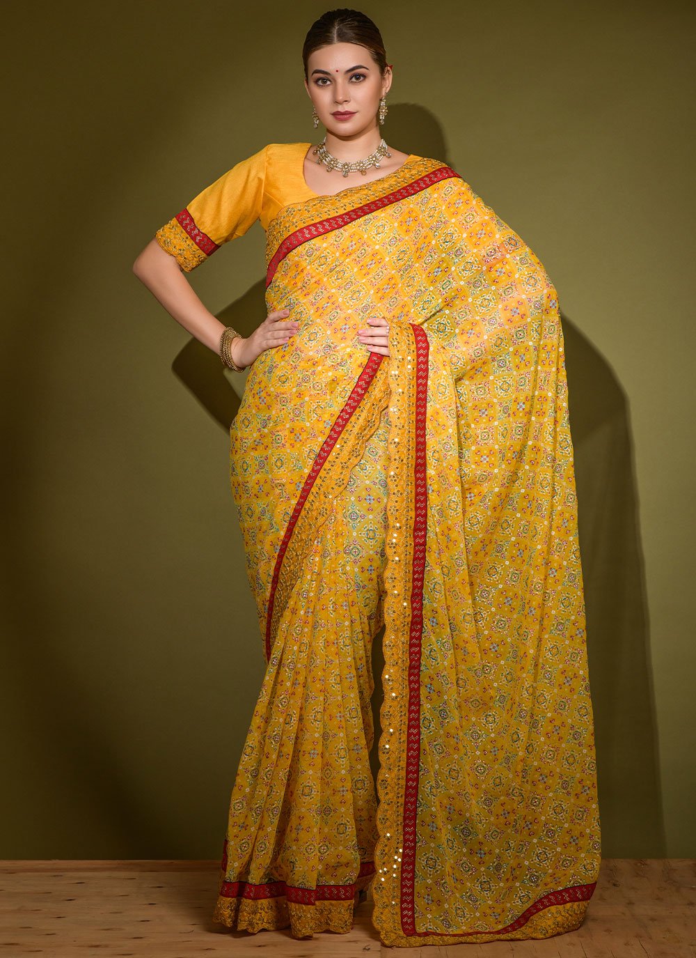 Contemporary Chiffon Yellow Lace Saree