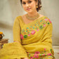 Contemporary Cotton Linen Yellow Embroidered Saree