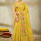 Contemporary Cotton Linen Yellow Embroidered Saree