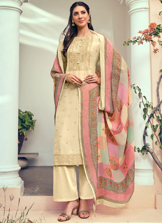 Straight Salwar Suit Pure Silk Yellow Buttons Salwar Kameez