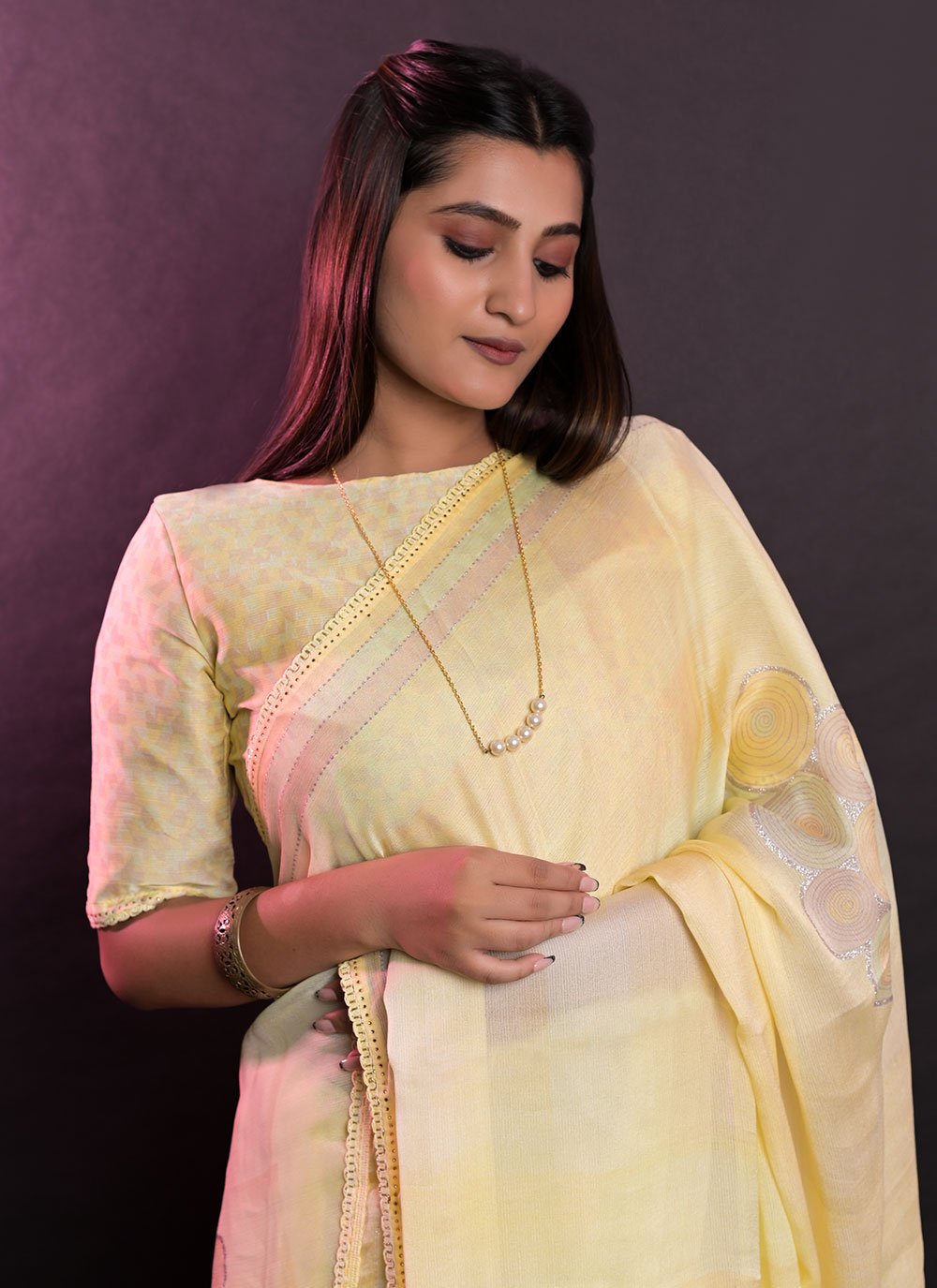 Trendy Saree Chiffon Yellow Patch Border Saree