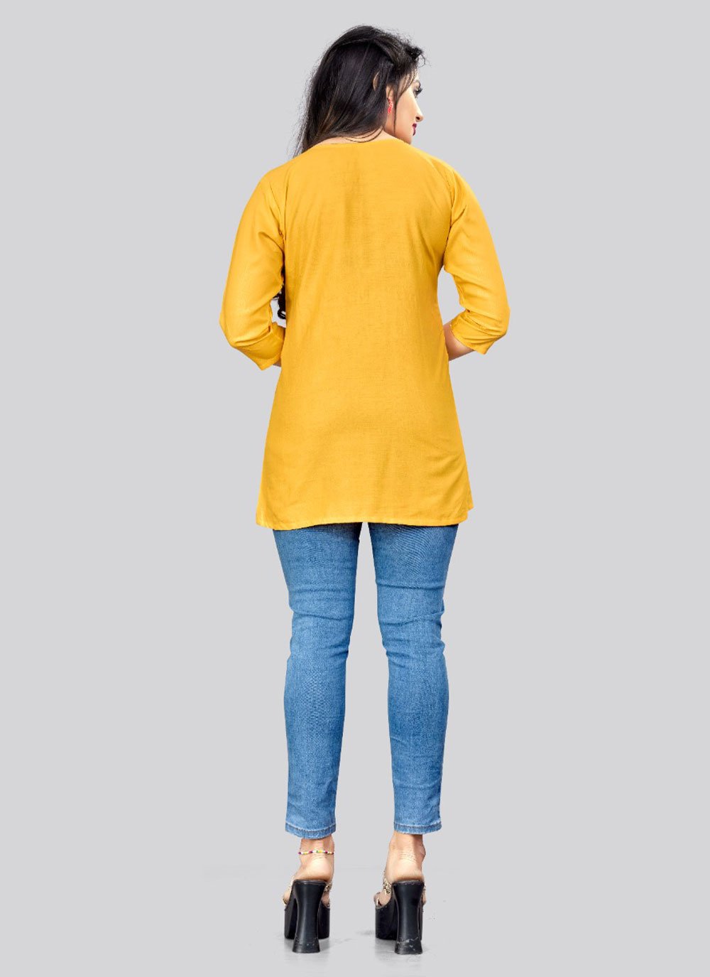 Casual Kurti Rayon Yellow Embroidered Kurtis