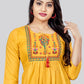 Casual Kurti Rayon Yellow Embroidered Kurtis