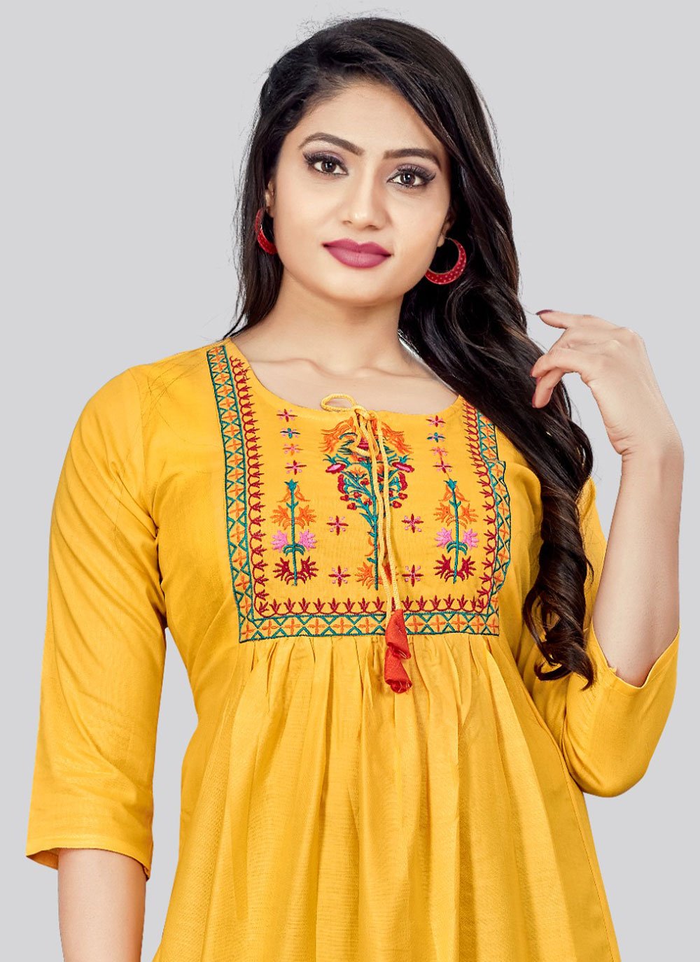 Casual Kurti Rayon Yellow Embroidered Kurtis