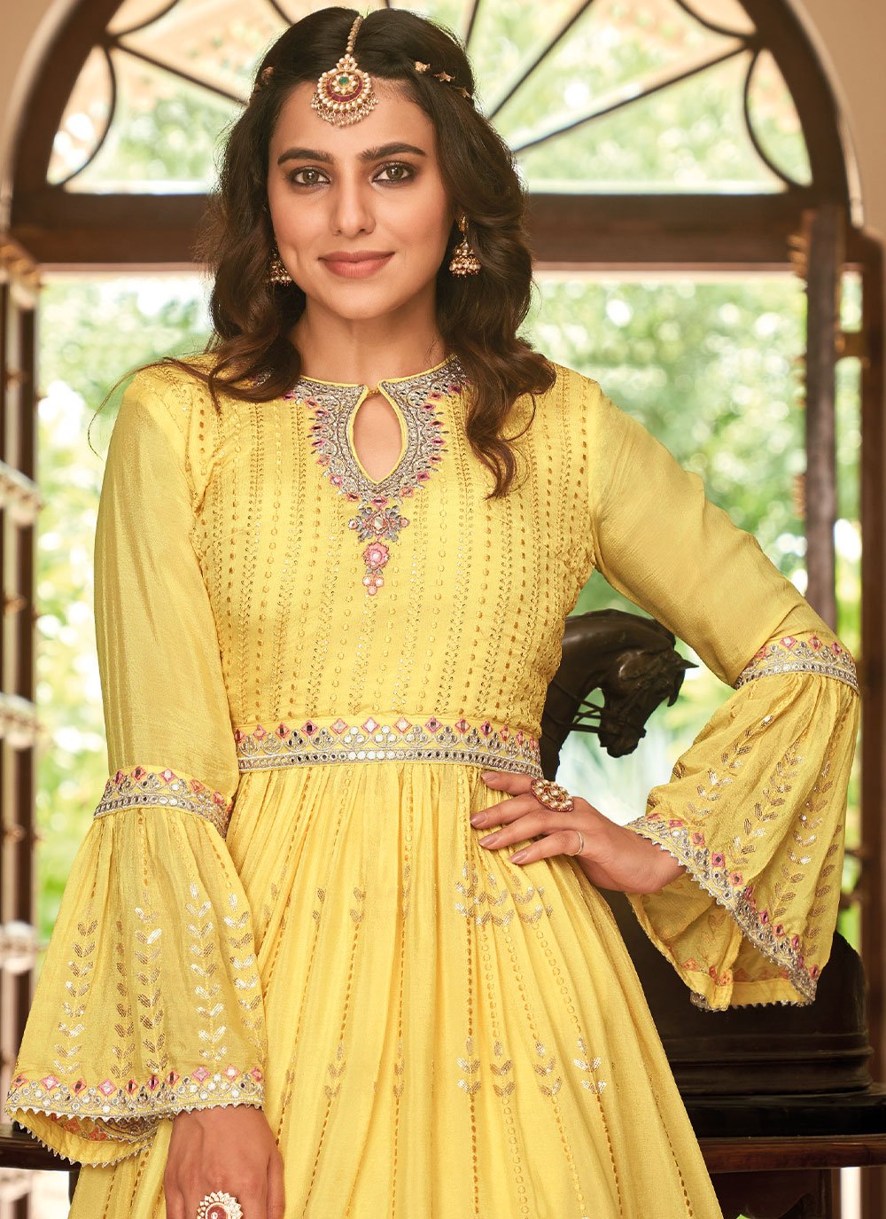 Readymade Lehenga Choli Chinon Yellow Embroidered Lehenga Choli