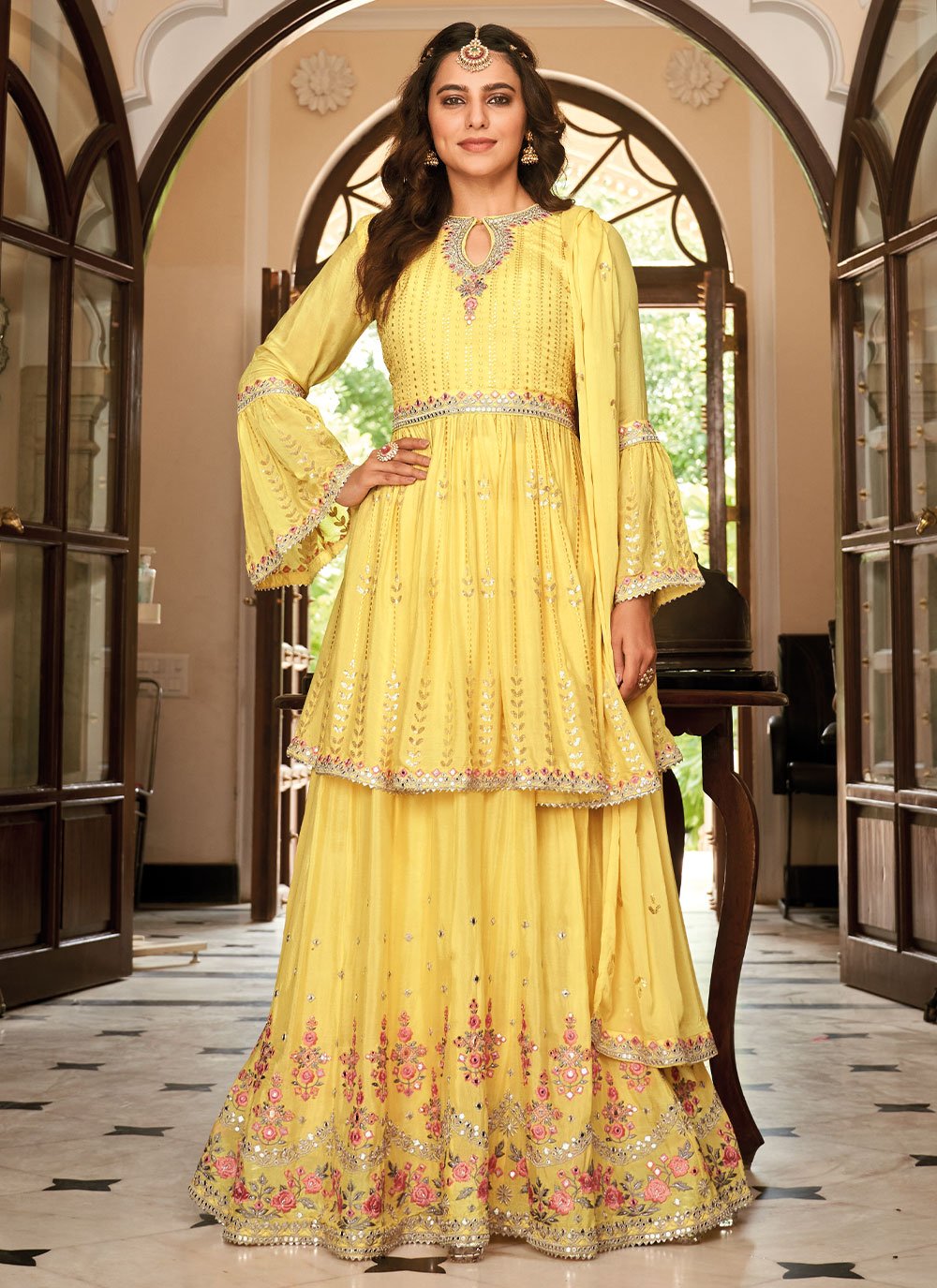 Readymade Lehenga Choli Chinon Yellow Embroidered Lehenga Choli