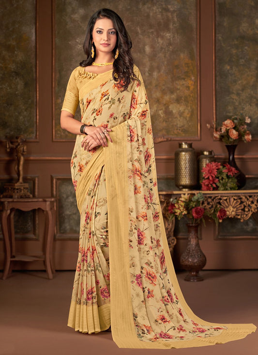 Designer Georgette Yellow Print Saree