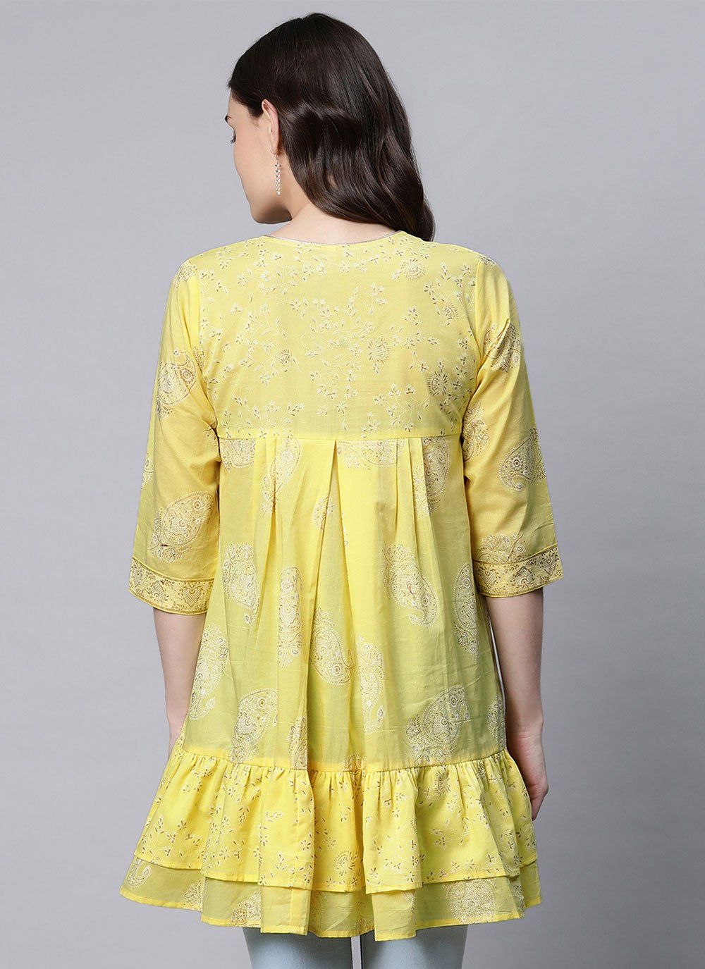 Casual Kurti Cotton Yellow Print Kurtis