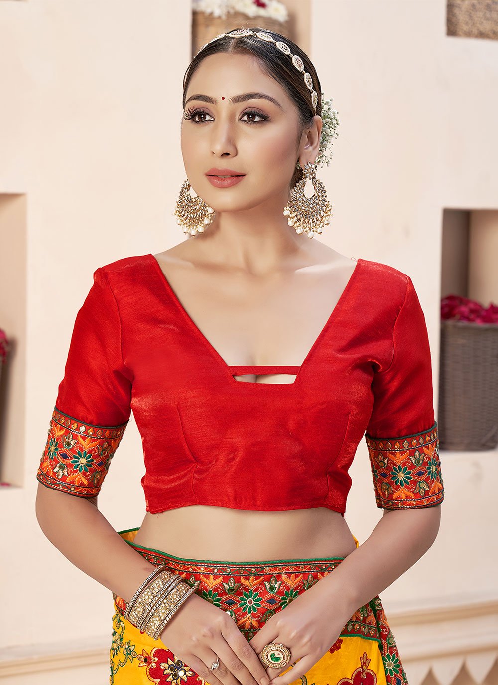 Contemporary Faux Georgette Yellow Embroidered Saree