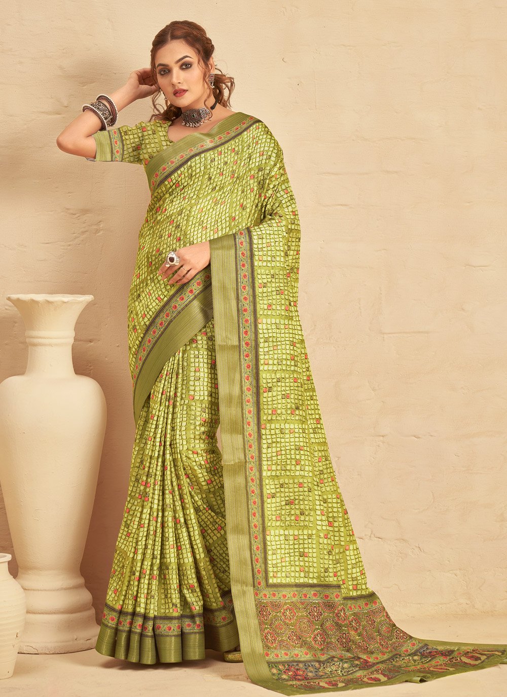 Contemporary Silk Yellow Digital Print Saree