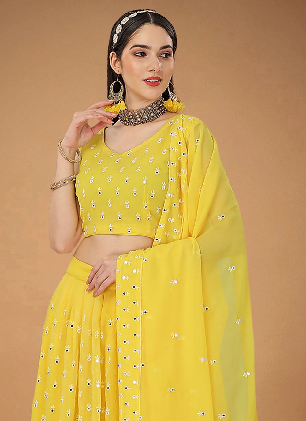 Lehenga Choli Faux Georgette Yellow Embroidered Lehenga Choli