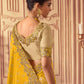 Designer Chinon Georgette Yellow Embroidered Saree