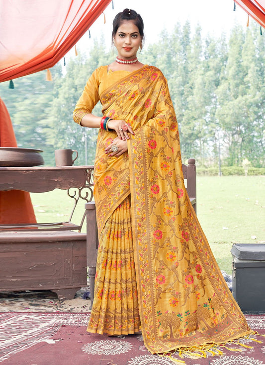 Traditional Saree Banarasi Silk Yellow Embroidered Saree