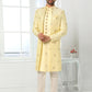 Indo Western Art Silk Yellow Machine Embroidery Mens