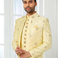 Indo Western Art Silk Yellow Machine Embroidery Mens