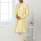 Indo Western Art Silk Yellow Machine Embroidery Mens