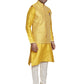 Kurta Payjama With Jacket Silk Yellow Embroidered Mens