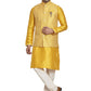 Kurta Payjama With Jacket Silk Yellow Embroidered Mens