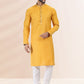 Kurta Pyjama Cotton Linen Yellow Plain Mens